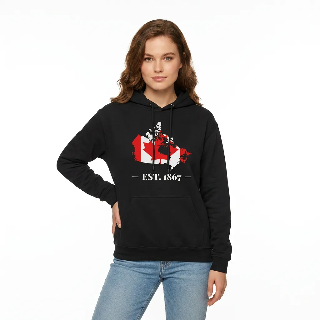 Model wearing established 1867 hoodie