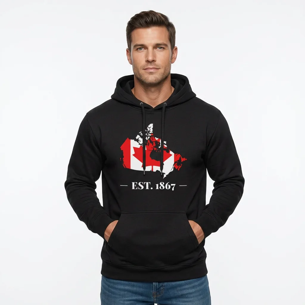 Model wearing established 1867 hoodie