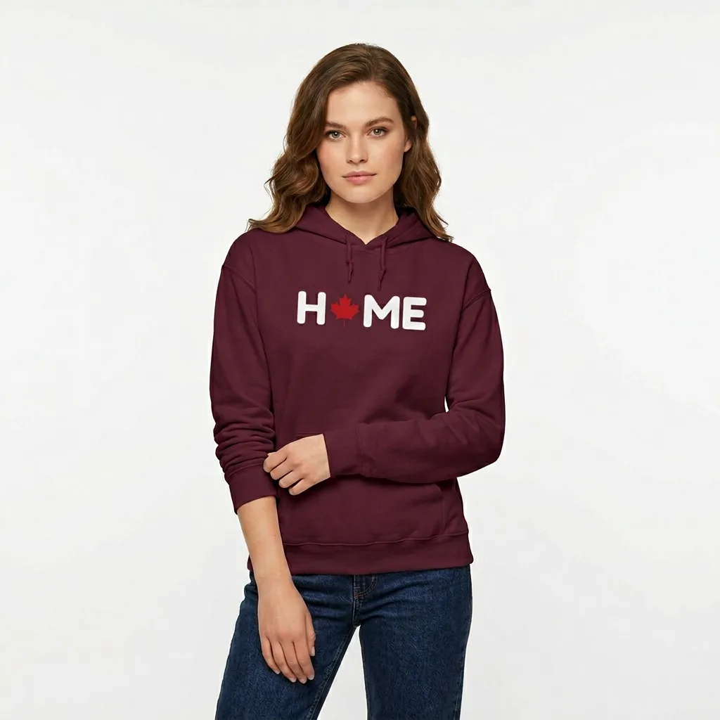 model wearing home maple leaf hoodie