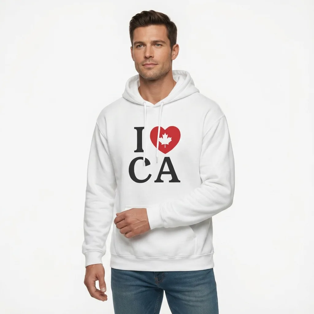 Model wearing I heart Canada hoodie