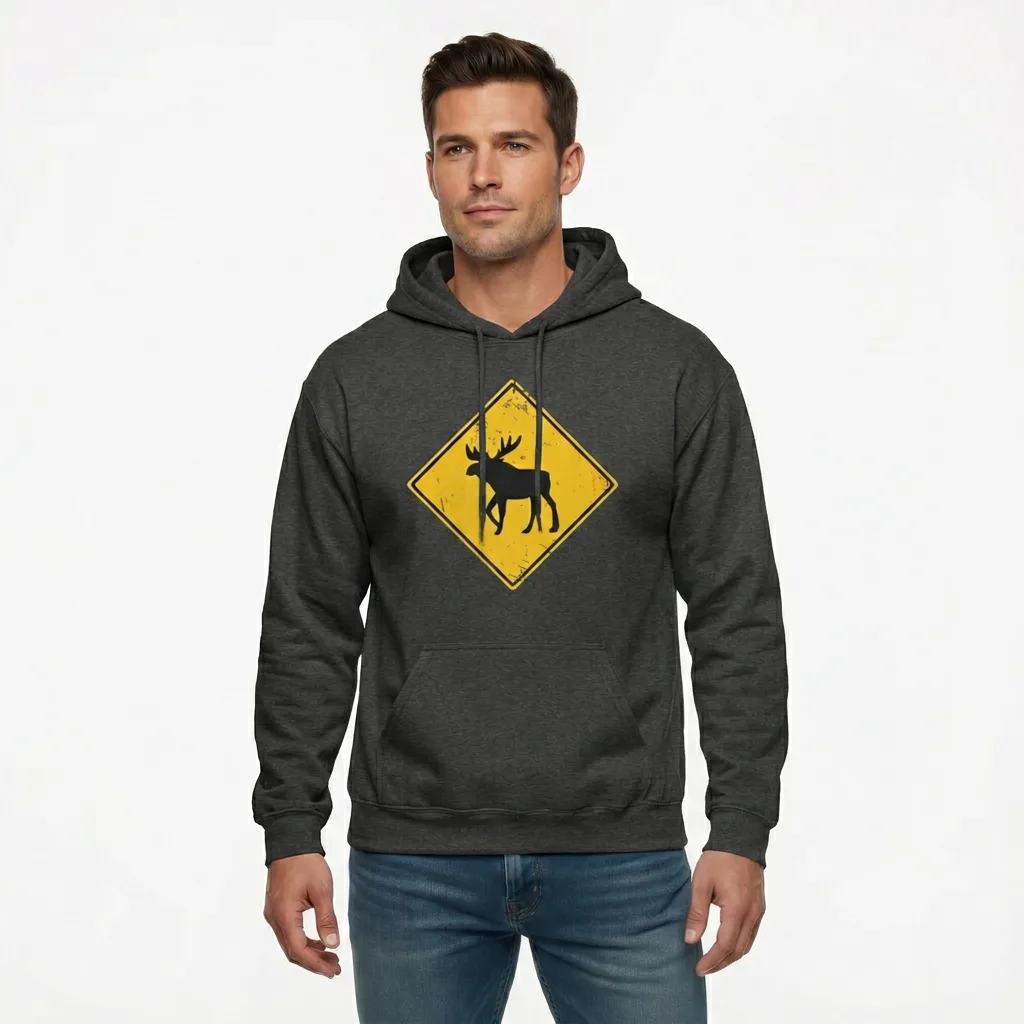 moose crossing hoodie male model