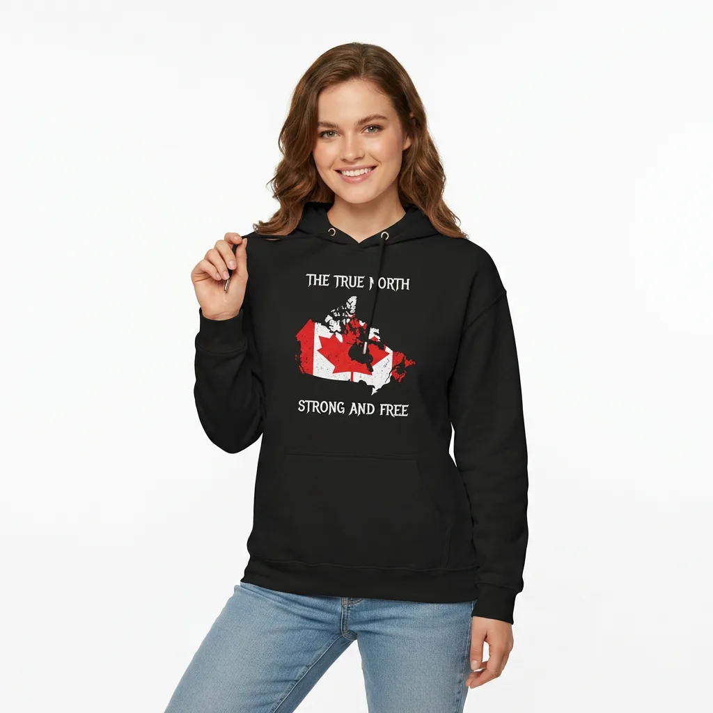the true north strong and free hoodie female model